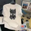 Camiseta de manga corta de algodón puro marca de moda camiseta de hombre camiseta de hombre talla grande holgada cuello redondo estampada moda coreana chaqueta ins al por mayor