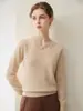 Suéter tejido de cachemira 100% pura premium sin costuras para mujer, jersey de cuello en V, corte holgado, manga larga, capa base