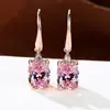 Comercio Electrónico Transfronterizo Pendientes Largos Ovalados de Citrino Color Oro Rosa Lujo Ligero Sentido Avanzado Pendientes Elegantes de Diamante Citrino Incrustados
