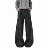 Pantalones casuales a rayas estilo "old money" americano para hombre y mujer, versátiles de otoño vintage para el trabajo, holgados de pierna ancha con caída y diseño hasta el suelo