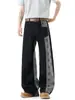 Calça jeans estampada com estrelas estilo americano para homens e mulheres, calça reta color block de outono para rua, calça de hip-hop solta vintage