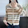 Suéter cárdigan con cremallera a rayas de arcoíris y cuello alto estilo americano para mujer, top tejido vintage otoño e invierno 2026, chaqueta casual