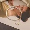 Pulseira de Pérolas de Vidro Brancas Australianas Imitação Swarovski Perfeitamente Redondas, Estilo Primavera e Verão para Meninas, Joias de Celebridade da Internet Coreana
