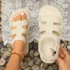 Sandálias de Verão para Uso Externo com Design Transparente e Cor Sólida, Sandálias de Praia Planas com Velcro para Mulheres, Calçados Casuais Femininos em Estoque
