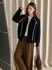 Cardigã de tricô com zíper e capuz estilo europeu, dupla face, para mulheres, nova coleção outono/inverno 2026, elegante e de caimento solto, casaco suéter moderno