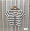 Cárdigan de Punto Calado de Cintura Alta Top Elegante para Mujer con Falda 2023 Verano Camiseta Corta de Rayas con Cuello en V