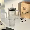 Copo de vidro de grande capacidade, caneca gigante com alça, tampa e canudo para uso no escritório, copo de café e água para meninas