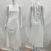 Vestido de Verano Elegante Estilo Francés con Cuello Halter, Cintura de Atar, Corte Ajustado, Fruncido, Longitud Media, Sin Mangas, Ropa para Mujer 2026