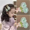 Presilha de Flor de Renda Bordada Floral Infantil Flor Rosa Doce Presilha de Franja Estilo Pastoral Presilha Lateral Bb Grampo de Cabelo Acessório de Cabelo