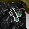 Silver City S925 Prata Esterlina Calcedônia Verde Natural Girassol Colar Brinco Anel Feminino Novo Estilo Chinês Moda Nacional Joias de Jade