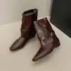 Novas Botas Femininas Outono Estilo Wasteland Moda Salto Grosso Fivela Cano Macio Solado Flexível Retro Estilo 2026 Versátil Calça Botas de Cano Médio