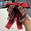 Novo estilo francês de alta qualidade tecido xadrez rabo de cavalo grampo de pelúcia laço chanel estilo coreano doce elegante chapéu