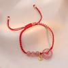 Pulsera para Mujer, Estilo Coreano y Japonés, Pulsera Tejida con Hebilla de la Paz de Cristal de Fresa Natural, Diseño de Nicho, Pulsera de la Amistad de Celebridad de Internet