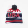 Chapéu de lã de malha listrado com bandeira americana da Amazon transfronteiriça, chapéu de lã de malha quente com letras da moda para homens e mulheres