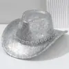 Sombrero de Vaquero Occidental con Cadena de Pedrería en Forma de Corazón, de Gran Circunferencia de Cabeza, Sombrero de Otoño de Alta Gama para Mujer, Sombrero de Novia con Lentejuelas