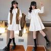 Vestido para niña 2024 Primavera y Otoño Estilo Nuevo Diseño Estilo Occidental Sentido del Diseño Niños Medianos y Grandes Camisa Chaleco Falda Estilo Chanel Ropa para Niños
