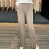Calças de Lã 100% Wide-Leg com Fenda Caimento Crocante Quente Emagrecedoras Versáteis Calças Longas Outono Inverno Estilo Temperamento de Alta Qualidade