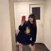Estilo Coreano Ins Nicho Amarillo Estampado de Letras Li Sudadera de Manga Larga para Mujer Otoño Invierno Holgada Informal Perezosa Versátil Top de Moda