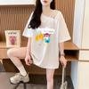 Camiseta de Algodão Puro de Verão com Ombro Inclinado de Manga Curta Novo Estilo Coreano Solta e Versátil de Comprimento Médio com Design Assimétrico Top de Manga Curta