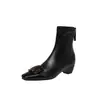 Botas Estilo Coreano para el Trabajo con Hebilla Cuadrada de Ágata Adelgazantes 2026 Otoño/Invierno Tacón Medio Grueso Adelgazantes Versátiles Punta Cuadrada Pequeña Botas Elásticas para Tobillo Mujer