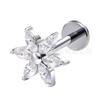 F136 Titanio Zircón Flor Arete con Flor Hexagonal Ojo de Caballo Uña para la Oreja de Cartílago Aleación de Titanio G23 Joyería para Perforación Humana de la Oreja