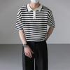 Camiseta Polo de Manga Corta para Hombre con Diseño Sense de 24 Rayas Huecas Camiseta de Verano de Moda de Manga Corta Suelta