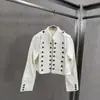 Modelo transfronterizo otoño 2026 nuevo estilo cuello alto pequeño manga larga diseño de doble botonadura estilo retro chaqueta de mezclilla ins