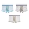 Atacado de Cuecas Masculinas Huajielong Cor Sólida Texturizada Seda de Gelo, Boxer Respirável de Cintura Média Tamanho Grande Masculino, Disponível para Dropshipping