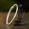 Pulsera de Plata Pura S999 Qianjia, Paz y Alegría, Pulsera de Plata Retro Simple, Modelo Ajustable de Empuje y Tirón Estilo Chino para Mujer