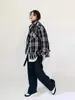Jaqueta Masculina de Tecido Xadrez com Recortes Estilo Pequeno Chic Americano Design Falso de Duas Peças Tendência Solta Outwear de Algodão