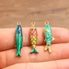 Varias Joyas de Acero Inoxidable 304 Doradas con Galvanoplastia al Vacío, con Goteo de Aceite Estéreo por Ambos Lados, Encanto Marino, Colgante de Pez Pequeño