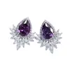 Moda Europea y Americana Lujo Banquete Gama Alta Colorido Circonita Aguja de Plata de Ley Pendientes Colgante Vestido de Diosa Joyería para Fiesta