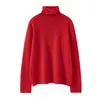Novos estilos de outono e inverno: Camada base gola alta 100% cashmere puro, suéter de malha quente de cor sólida com mangas compridas para mulheres