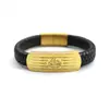 Pulsera de Acero de Titanio Estilo Xizang de Cinco Sutras para Hombres y Mujeres, Pulsera Versátil Color Oro Arena, Pulsera de Cordón de Cuero, Venta al por Mayor
