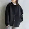 Abrigo corto de lana estilo coreano y japonés para mujer, nuevo modelo otoño e invierno 2026, cuello redondo elegante, chaqueta simple holgada vintage