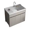 Gabinete de Lavandería de Aluminio Espacial, Tina de Lavandería, Mesa de Lavandería Doméstica para Balcón con Tabla de Lavar, Lavabo, Canaleta de Lavandería Integrada, Producto Nuevo
