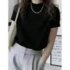 2026 Novo Estilo Gola Meia-Alta, Ombro Normal, Algodão Puro, Camiseta de Manga Curta Escovada para Mulheres, Moda Coreana, Versátil, Estiloso Top Branco