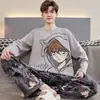 Pijama para adolescentes, conjunto casual de manga larga con dibujos animados para hombre, primavera y otoño, ropa para dormitorio de estudiante de secundaria, ropa de estar para otoño e invierno, conjunto de dos piezas