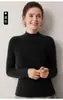 26 Otoño Invierno Primera Línea Ropa Lista para Usar Suéter 100% Cachemira para Mujer Cuello Medio Alto Jersey de Punto Canalé Ajustado Versátil