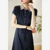 Liquidación recogida de fugas ~ retirada de mostrador tela de alta gama cuello polo vestido mujer línea A temperamento profesional solapa vestido camisa