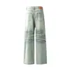 Nb123 Jeans Americano High Street Unissex High-End Lavado Nostálgico com Design de Bigode de Gato Rasgado Jeans Largo Cruzado