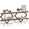 Estantes de pared de hierro forjado y madera en stock, estantes de almacenamiento de pared para sala de estar con ganchos, estantes decorativos para cocina y baño, para ventas transfronterizas