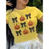 Camiseta de Manga Corta con Estampado de Calabaza y Murciélago Nuevo Halloween Europeo y Americano 2025