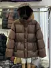 Nueva Chaqueta Acolchada de Mujer 2025, Longitud Media, Engrosada, Estilo Coreano, Cintura Ajustable con Cordón, Adelgazante, con Capucha Abullonada