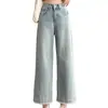 Jeans Feminino de Perna Reta com Barra de Renda Verão 2026 Nova Versão Estreita para Pessoas Baixas Calças Cropped de Cintura Alta de Perna Larga