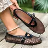 Sandálias Femininas Planas de Rede Plus Size para o Verão de 2026 Estilo Europeu e Americano Leves Confortáveis Sapatos de Balé