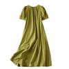 Foto Real de Vestido Retro Francés de Estilo Verano Nuevo 2025 para Chicas Gorditas, Talla Grande Holgada, Falda Larga de Color Puro Delgada y Cómoda para Mujer