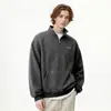 Sudadera retro personalizada de peso pesado con rayas y cuello alto, con media cremallera, jersey extragrande, chaqueta de marca de moda con cuello de solapa