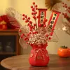 Modelo Nuevo 26 Años Cubo de Bendición Fruta Roja Arreglo Floral para Casa Nueva Sala de Estar Inauguración Regalo de Año Nuevo Decoración para Casa Nueva Venta al por Mayor