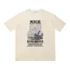 High Street Europeo y Americano Marca de Moda RHUDE Atardecer Cara Redonda de Corazón Impresión de Letras Nuevas Oversize Holgada Camiseta de Manga Corta